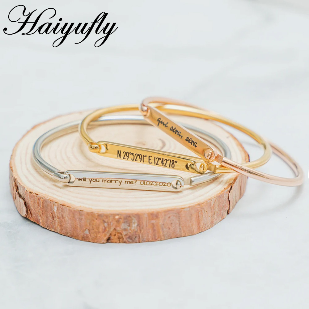 Cuff Bangle Bracelet - Haiyufly incisione nome braccialetto a ferro
